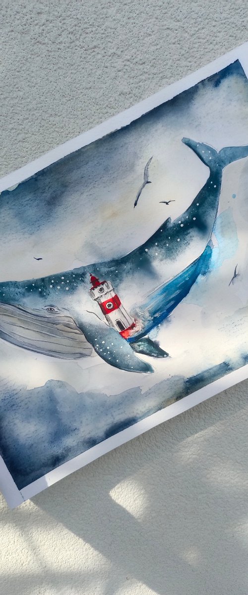 Whale With Lighthouse (small) by Evgenia Smirnova