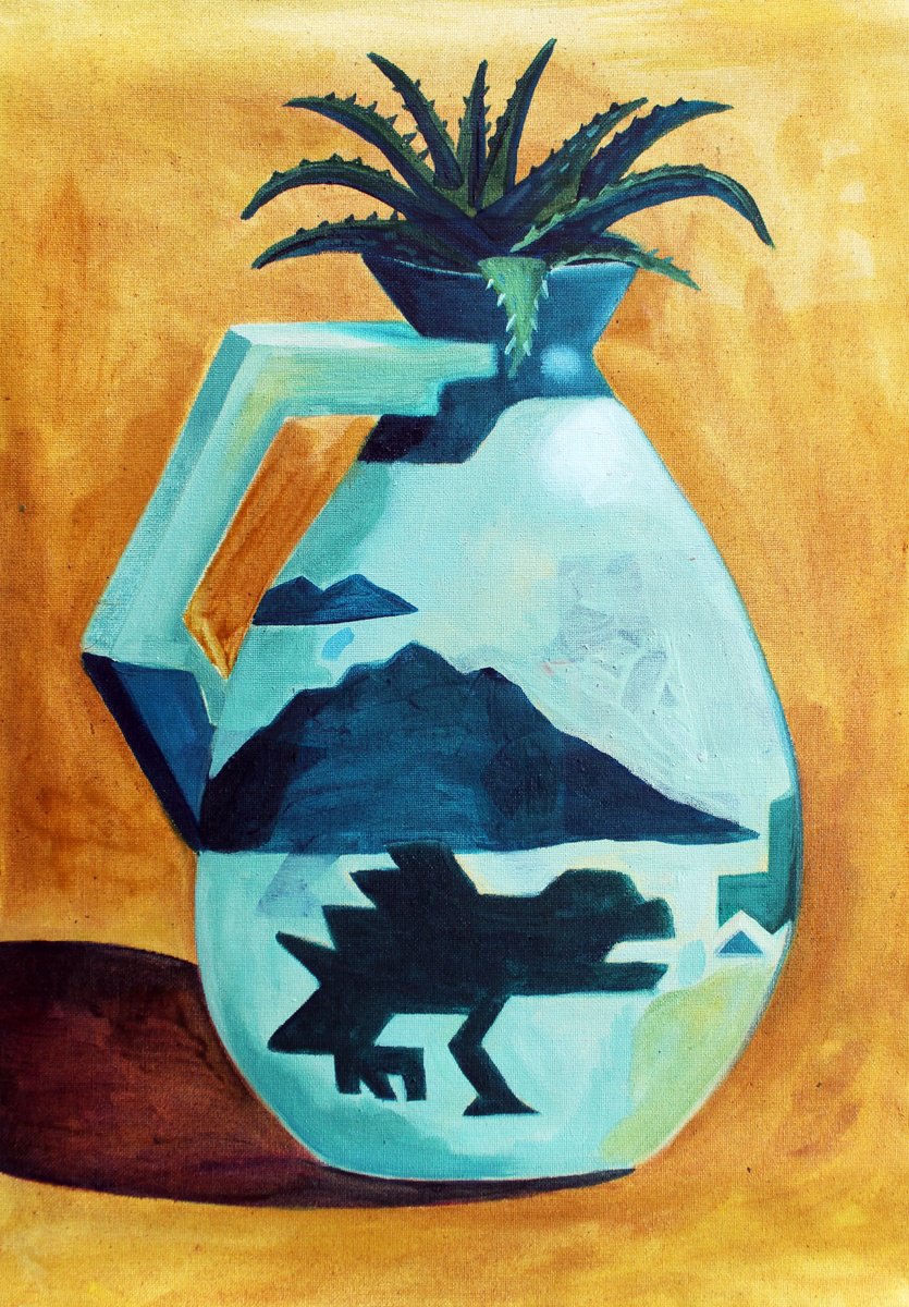 Surrealistic Still Life Oil Painting By Ben Stephenson, 16 X 22, Vase (Tamagotchi), Original Artwork