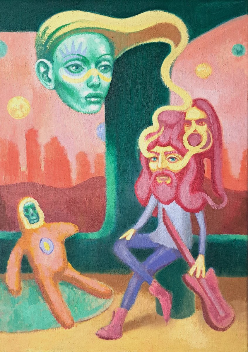 Surrealistic Portrait Oil Painting By Taco Eisma, 16 X 24", Split Me, Original Artwork