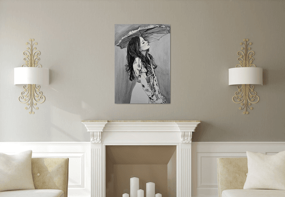 Girl with umbrella / 100 x 70 cm