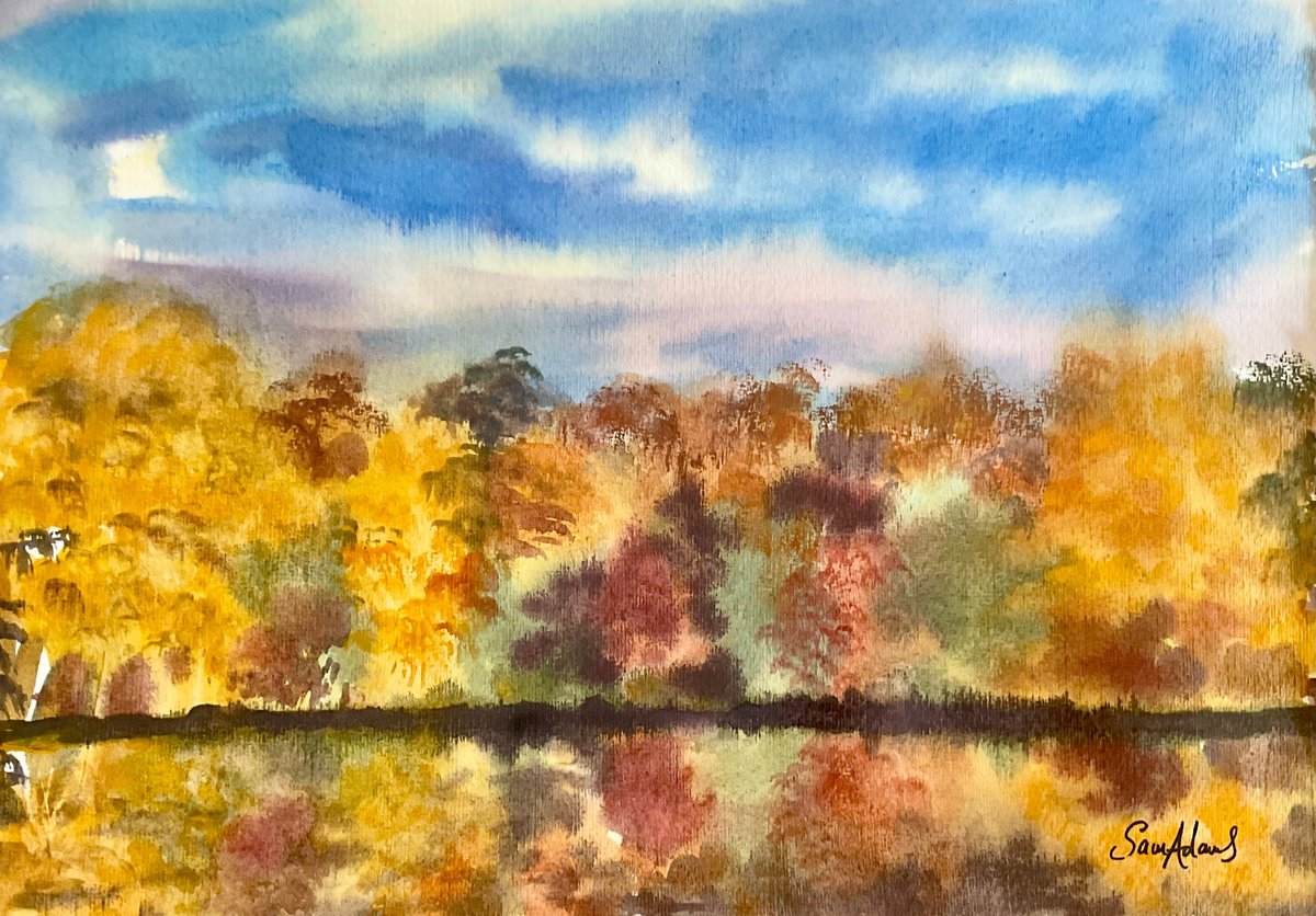 Impressionistic Landscape Watercolour By Samantha Adams, 13 X 9", Autumn At Stourhead, Wiltshire, Original Artwork