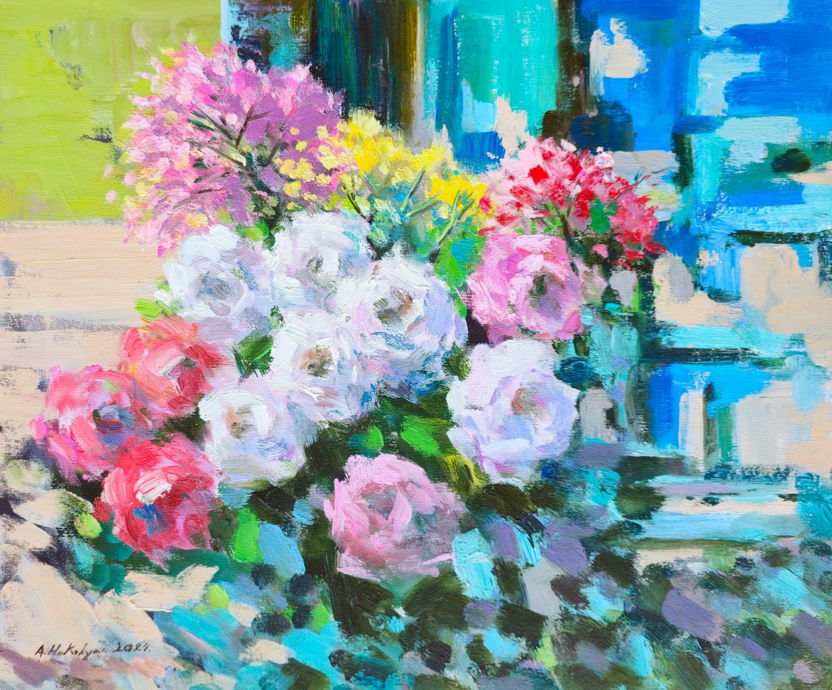 Impressionistic Botanical Oil Painting By Hrachya Hakobyan, 24 X 20, Flowers - One Of Kind, Original Artwork