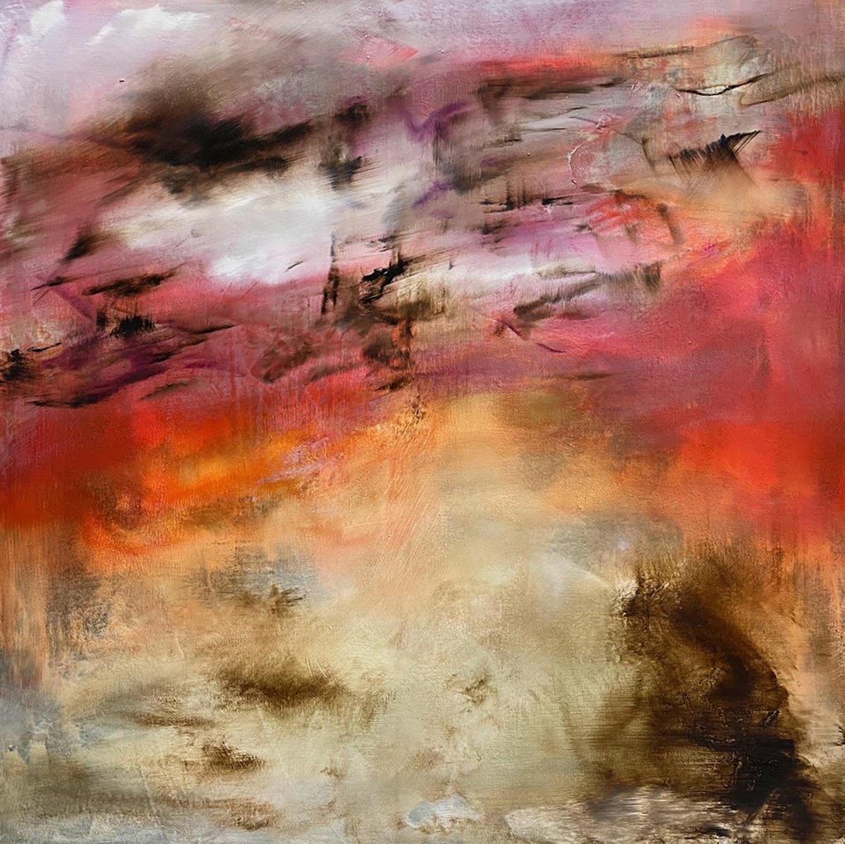 Organic Abstract Oil Painting By Julia Swaby, 24 X 24", Walk On The Wild Side, Original Artwork