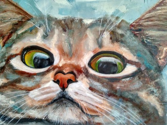 Curious cat, 45x35 cm, ready to hang.