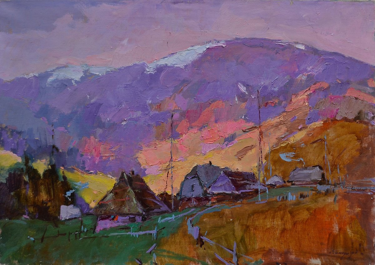 Impressionistic Landscape Oil Painting By Alexander Shandor, 31 X 24, Morning Sloboda, Original Artwork