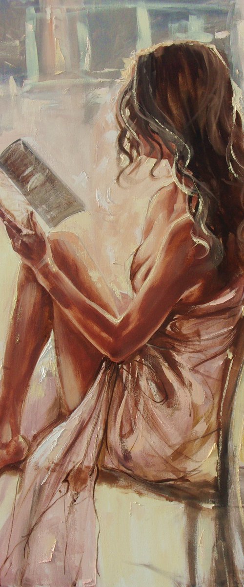 " WINDOW WITH BOOK LOVER GIRL " by Monika Luniak