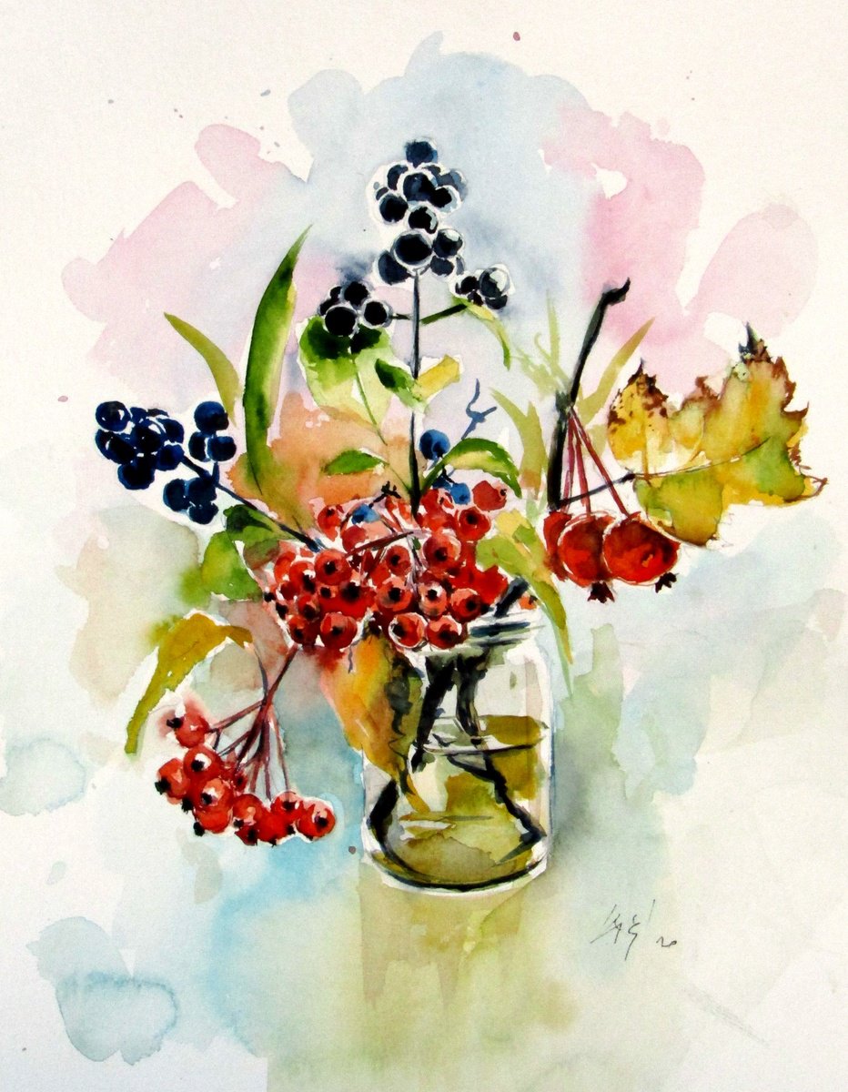 Impressionistic Watercolour , Autumn Still Life Iv By Kovacs Anna Brigitta, 10 X 13, Artwork For Sale On Artfinder