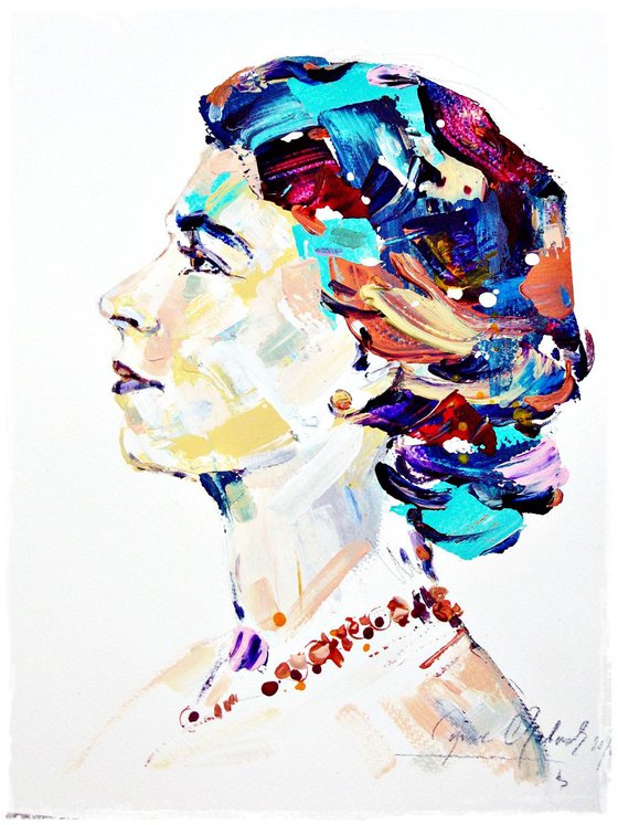 young queen Elizabeth II  mixed media