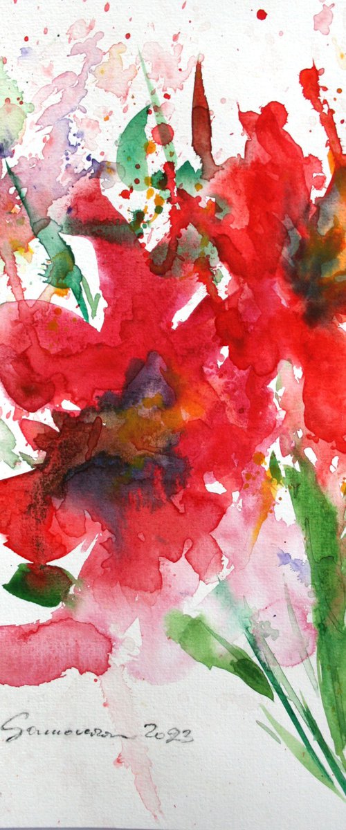 Field Poppies I... / ORIGINAL WATERCOLOR PAINTING by Salana Art