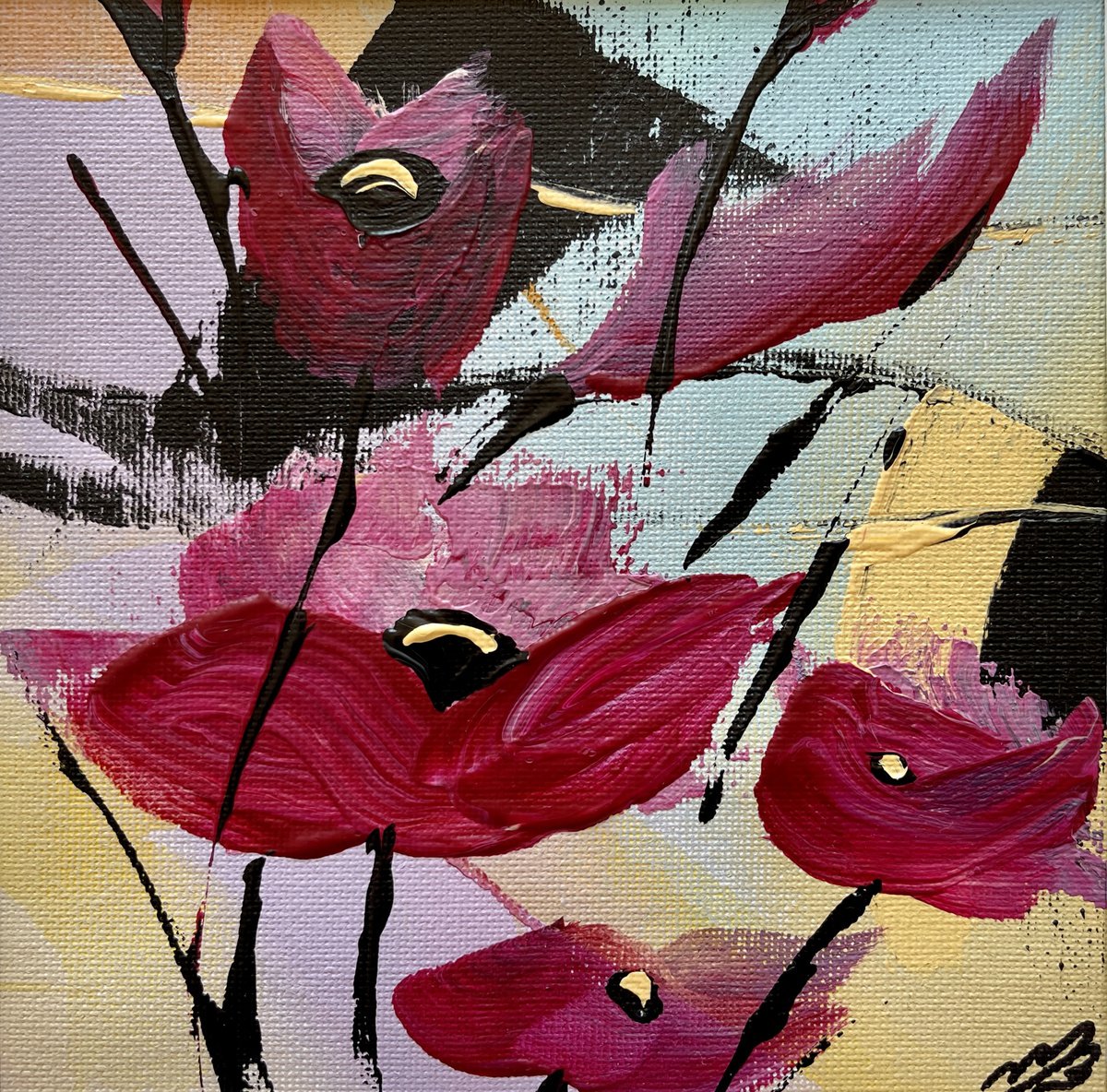 Abstract Poppies in a Mount by Marja Brown