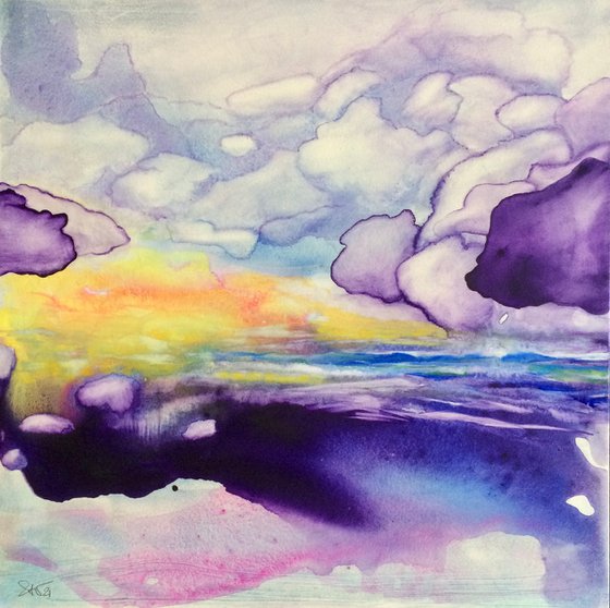 We Did Not See The Clouds Coming - Landscape Seascape Watercolor