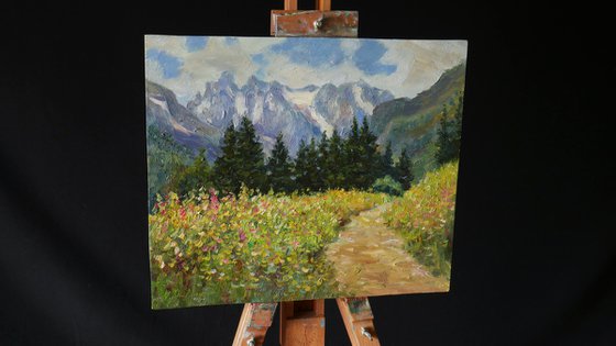 Sunny day in the mountains - mountains painting