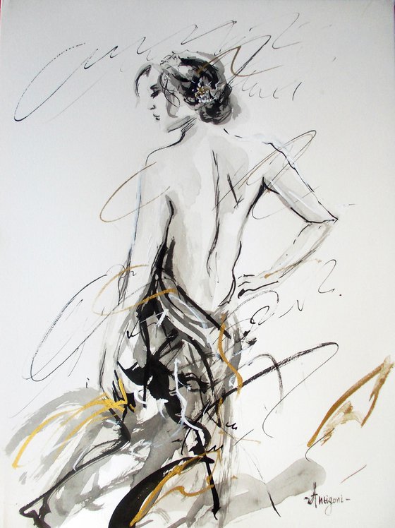 Woman  ink drawing series-Figurative drawing on paper