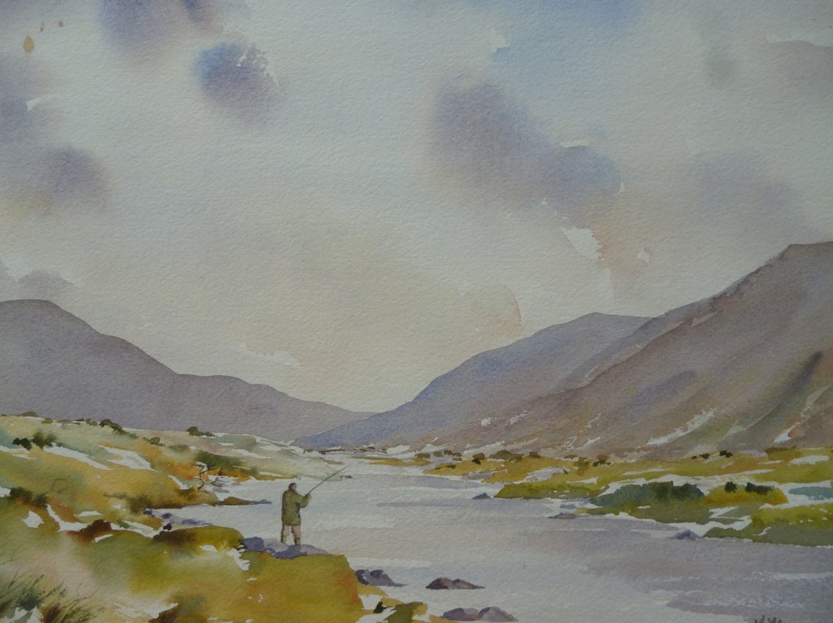 Expressive Landscape Watercolour By Maire Flanagan, 15 X 11", On The Erriff, Original Artwork