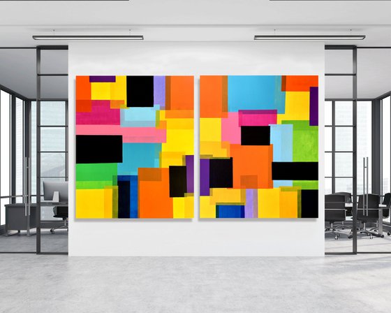 High Hopes - SET OF 2 LARGE, ABSTRACT, MODERN, COLORFUL, CONTEMPORARY  PAINTINGS (DIPTYCH). READY TO HANG!