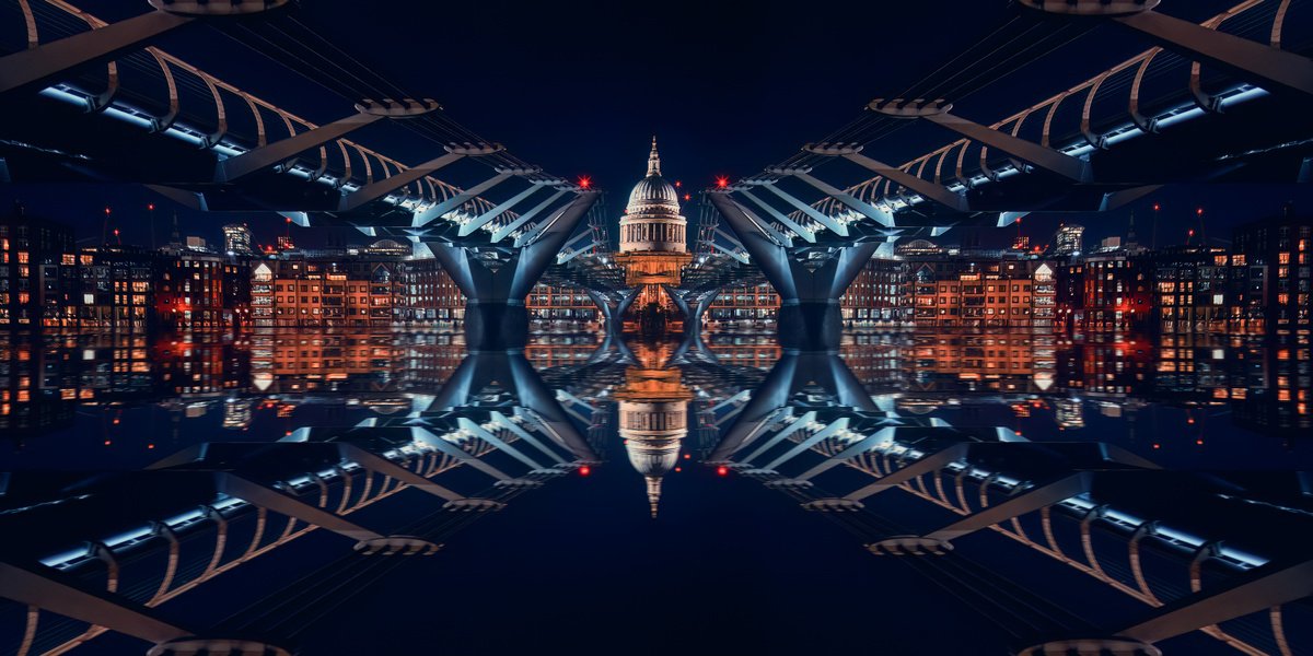 Cityscapes Photograph By Paul Nash, 24 X 12", St Pauls & Millennium Bridge, Original Artwork