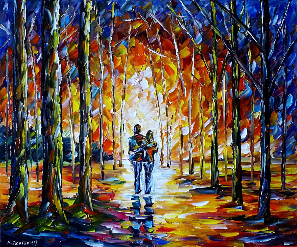 Expressive Oil Painting , Lovers In The Park By Mirek Kuzniar, 24 X 20, Artwork For Sale On Artfinder