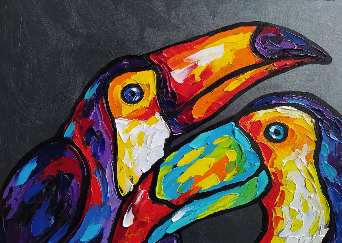 Toucans - toucan oil painting, toucan, animals, bird, birds oil painting, gift idea by Anastasia Kozorez