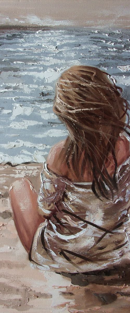 " MAGIC PLACES VIII ... "- SKY SEA SAND liGHt  ORIGINAL OIL PAINTING, GIFT, PALETTE KNIFE by Monika Luniak