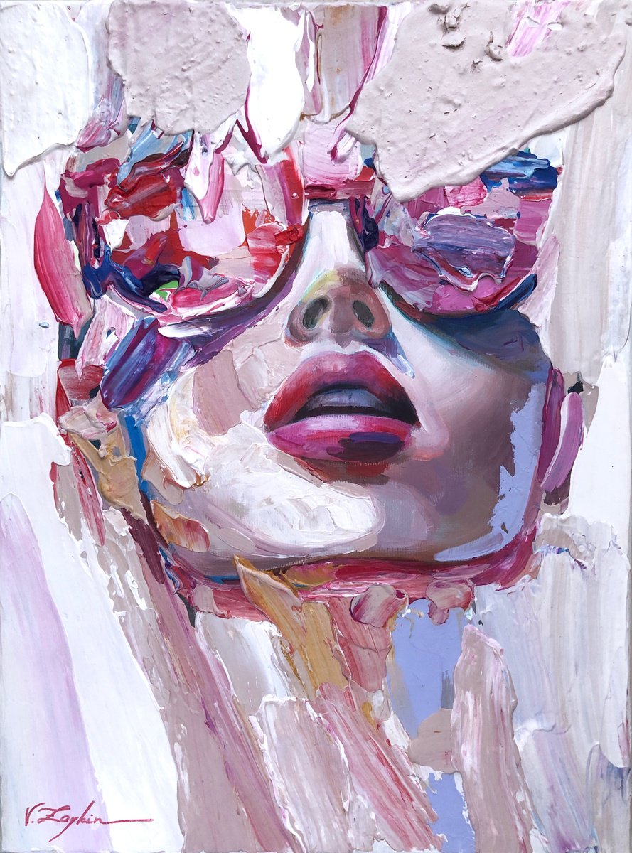 Urban And Pop Still Life Acrylic Painting By Viacheslav Zaykin, 12 X 16", Pop Art Portrait With Paint Glasses, Original Artwork