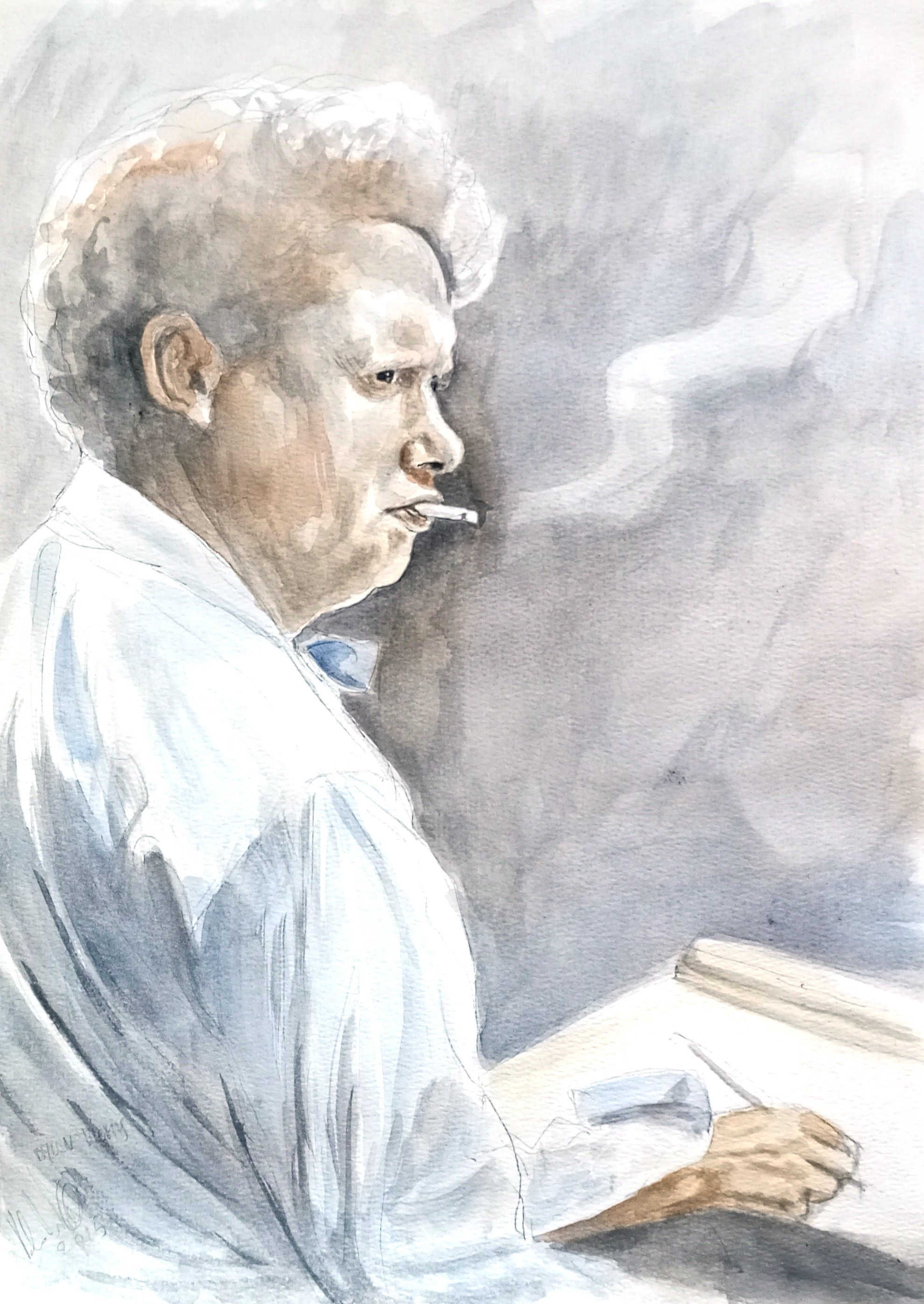 Illustrative Portrait Watercolour By Paolo Beneforti, 12 X 17", Portrait Of Dylan Thomas, Original Artwork
