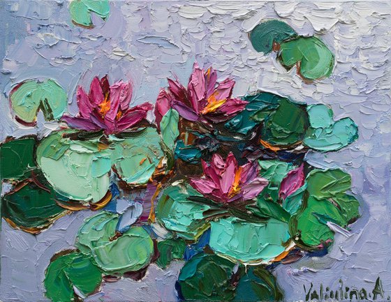 Pink water lilies Original Oil painting