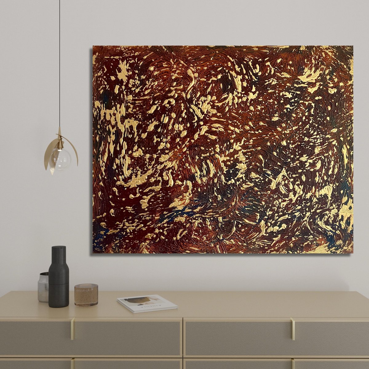 Abstract Acrylic Painting By Exclusive Arts, 39 X 31, Gold Leaf 100X80X4, Original Artwork