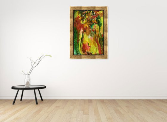 SUNNY DAY - original oil painting, oil on canvas, nude erotic art, yellow, bright, people