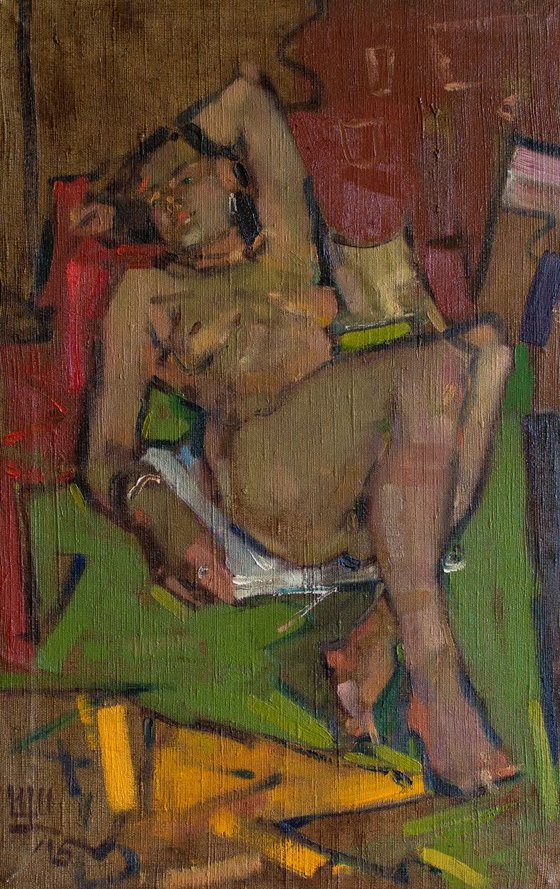 "Lying on back". 46х72см. oil on canvas. 2015.