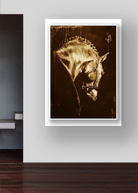 Horse head / Limited Edition Digital Print / Office Home Equine Sepia Modern