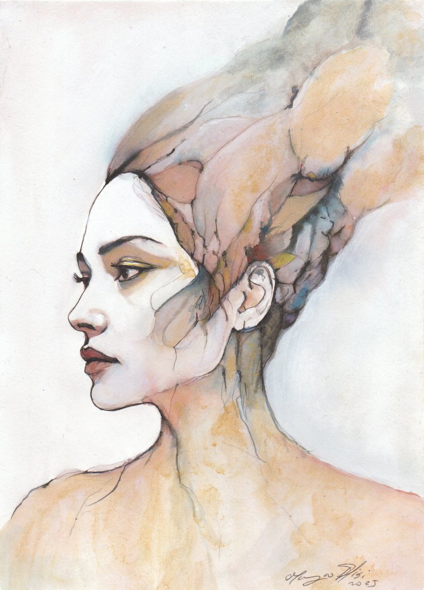 Urban And Pop Portrait Ink Drawing By Maurizio Puglisi, 8 X 11", If You Know How To Listen-, Original Artwork