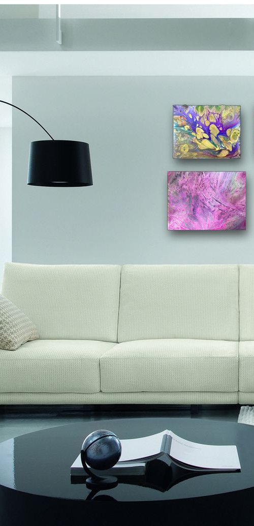 "Revelations" - FREE WORLDWIDE SHIPPING - Original Quadriptych, Abstract PMS Fluid Acrylic Paintings Series - 20" x 18" by Preston M. Smith (PMS)
