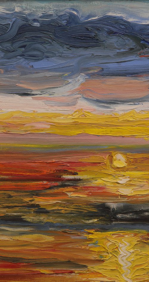 SUNRISE - Landscape art, seascape, skyscape, ocean, beach, sun over the ocean ray light, original oil painting, summer, nature, home decor by Karakhan