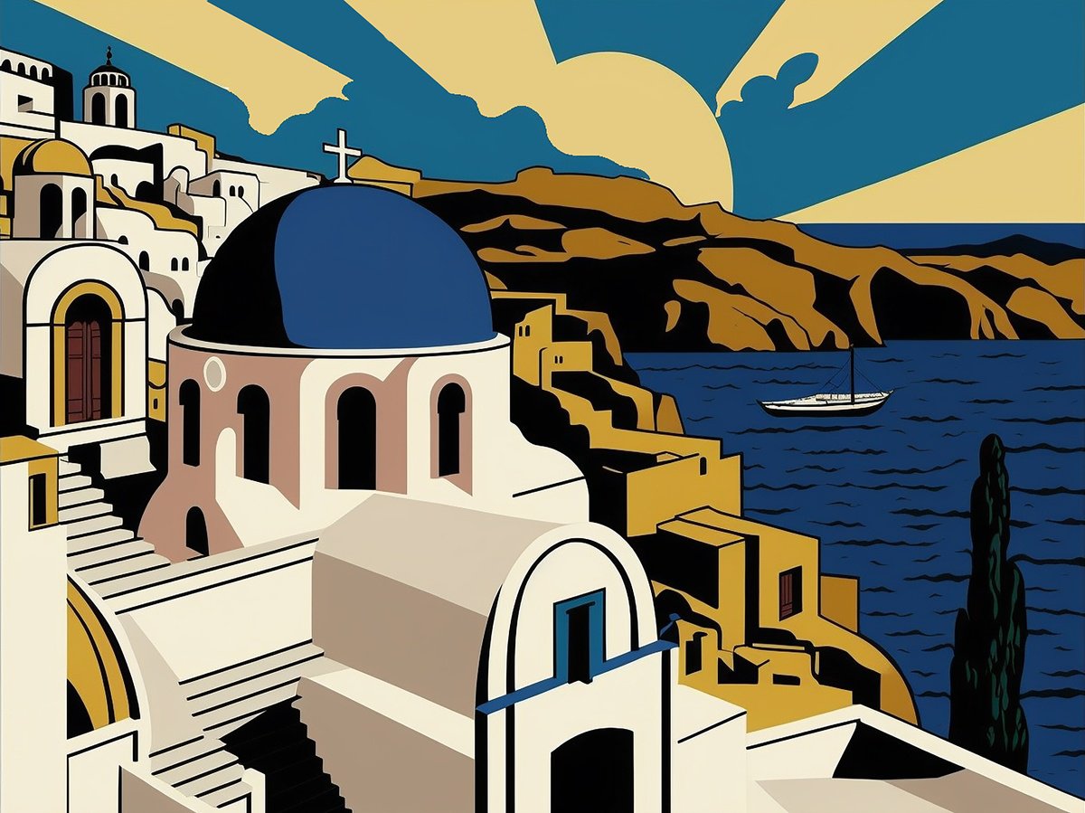 Santorini landscape (inspired by Roy Lichtenstein) by Kosta Morr