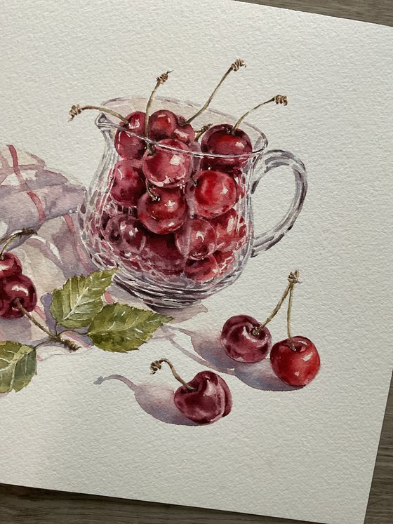 Ruby summer. Cherry still life