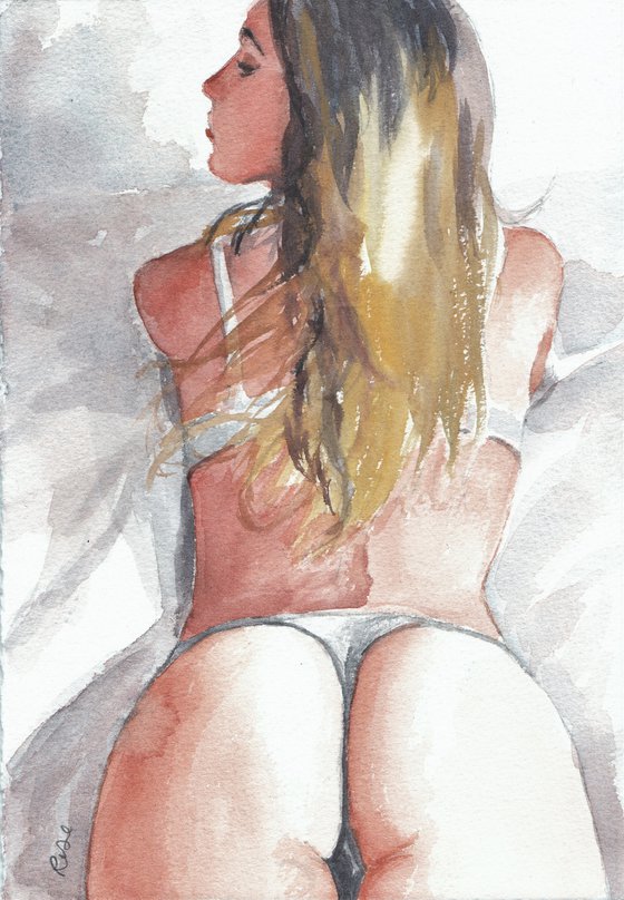Watercolour nude figure painting 'Rest',