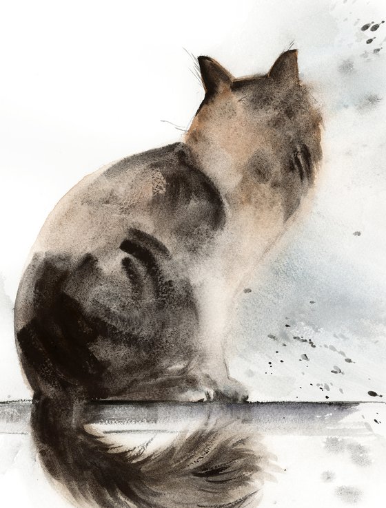 Sitting Cat Watercolor Painting