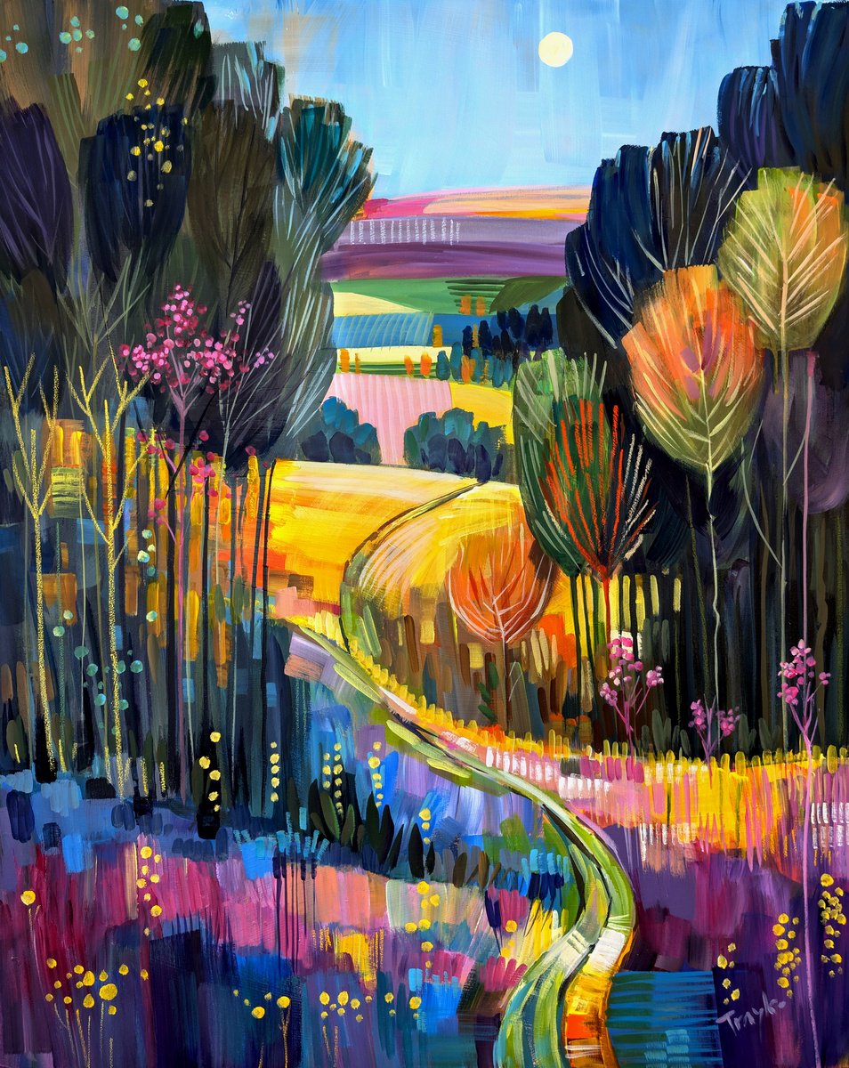 Abstract Landscape Acrylic Painting By Trayko Popov, 31 X 39", ???? A Moment Of Serenity ????, Original Artwork