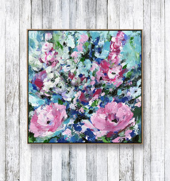 In Feya's Garden - Mixed Media Floral Painting by Kathy Morton Stanion