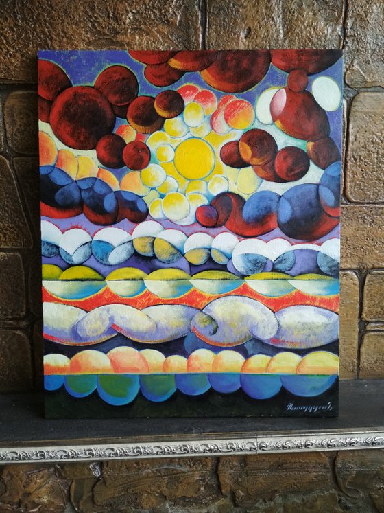 Unique day (40x50cm, cubism, oil painting, ready to hang)