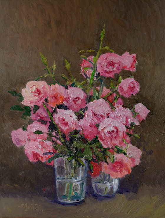 Vase of Pink Roses