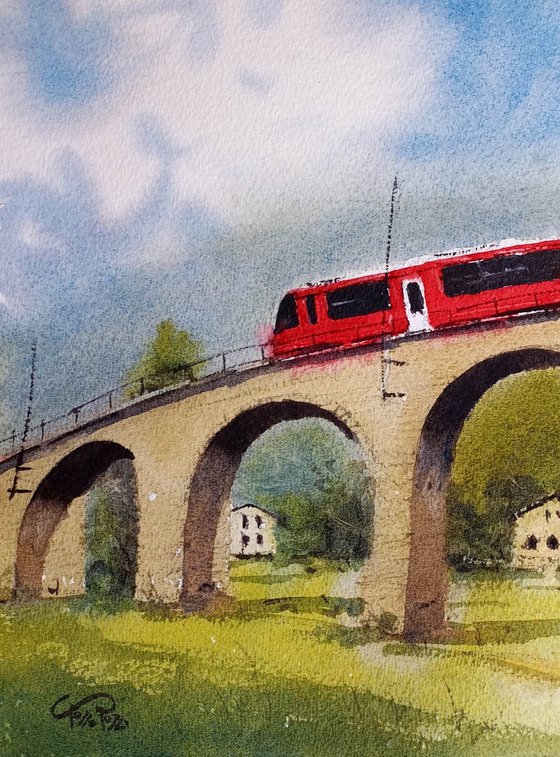Bernina red train, st Moritz, Engadin, Swiss