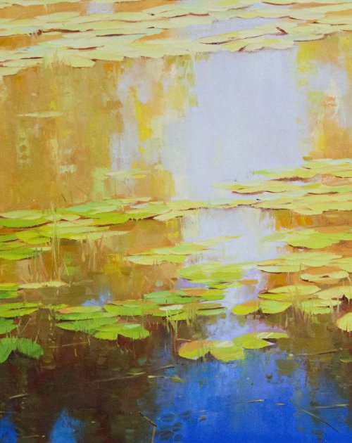 Water lilies  Autumn Palette Original oil Painting Large size Handmade artwork One of a Kind by Vahe Yeremyan