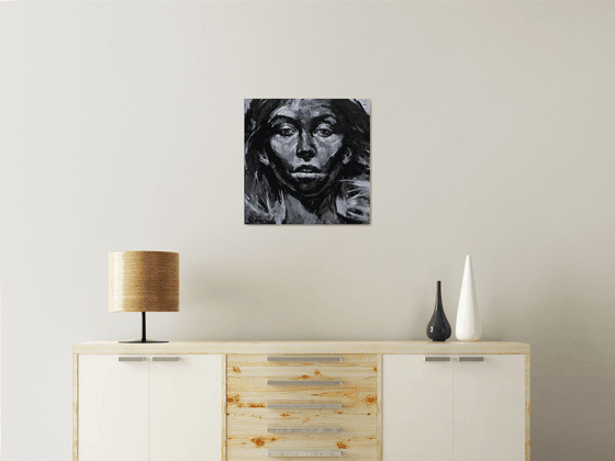 Black and white Original female portrait painting