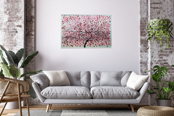 Love Tree -  acrylic abstract painting cherry blossoms nature painting framed canvas wall art