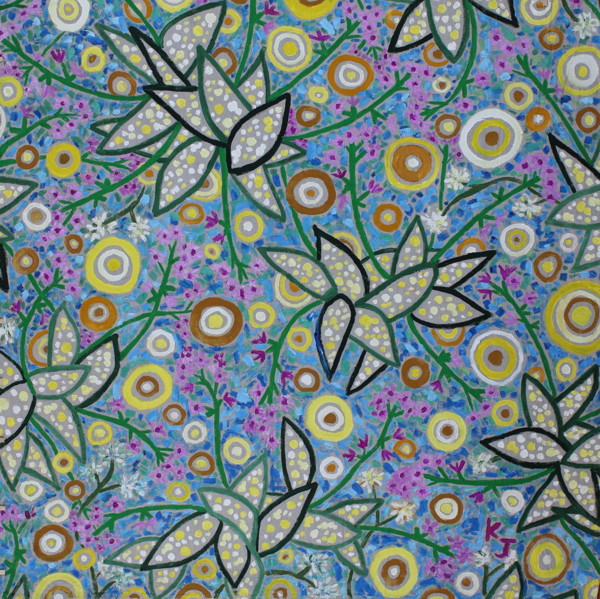 Expressive Botanical Acrylic Painting By Katie Jurkiewicz, 55 X 55", Pulmonaria, Original Artwork