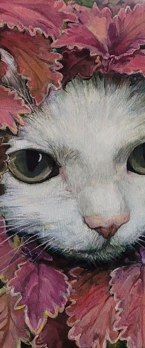 In the Leaves, Contemporary Original Oil Painting, Animal, 2022 by QI Debrah