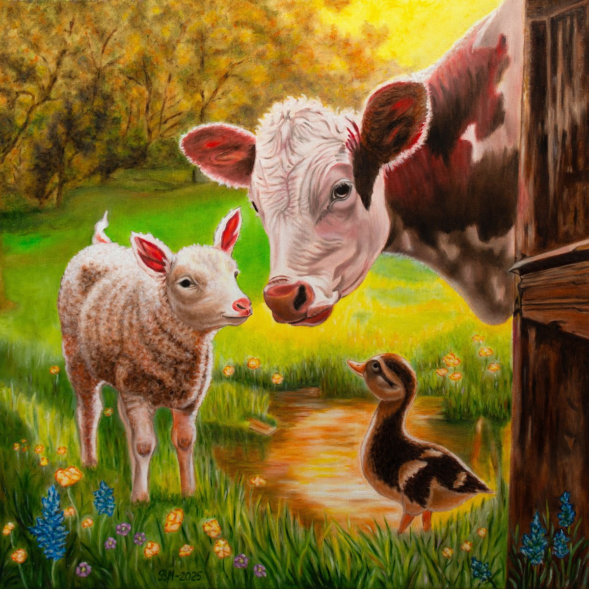 Impressionistic Animal Oil Painting By Vera Melnyk, 20 X 20", Friends, Original Artwork