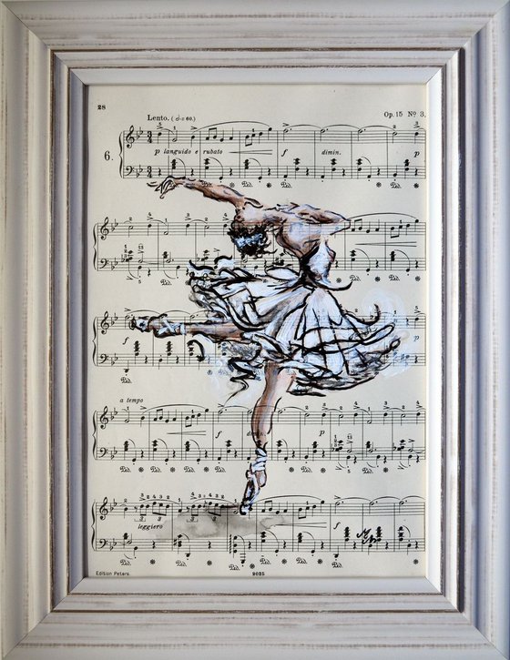 Framed Ballerina VIII -Vintage Music Page, GIFT idea