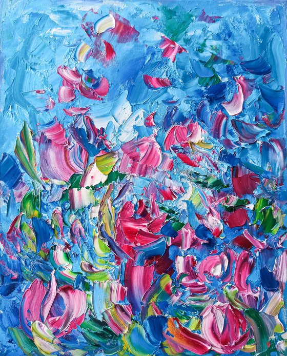 Blue Pink Floral Painting